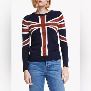 Boden Union Jack Sweater Metallic Estella Crewneck